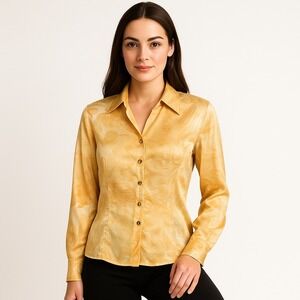 Vintage Escada Margaretha Ley Bronze‎ Gold Paisley Silk Blouse Luxury Chic Small